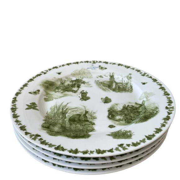Beatrix Potter Peter Rabbit Green Toile EASTER Salad Plates 8in Set of 4 NEW - Picture 8 of 15
